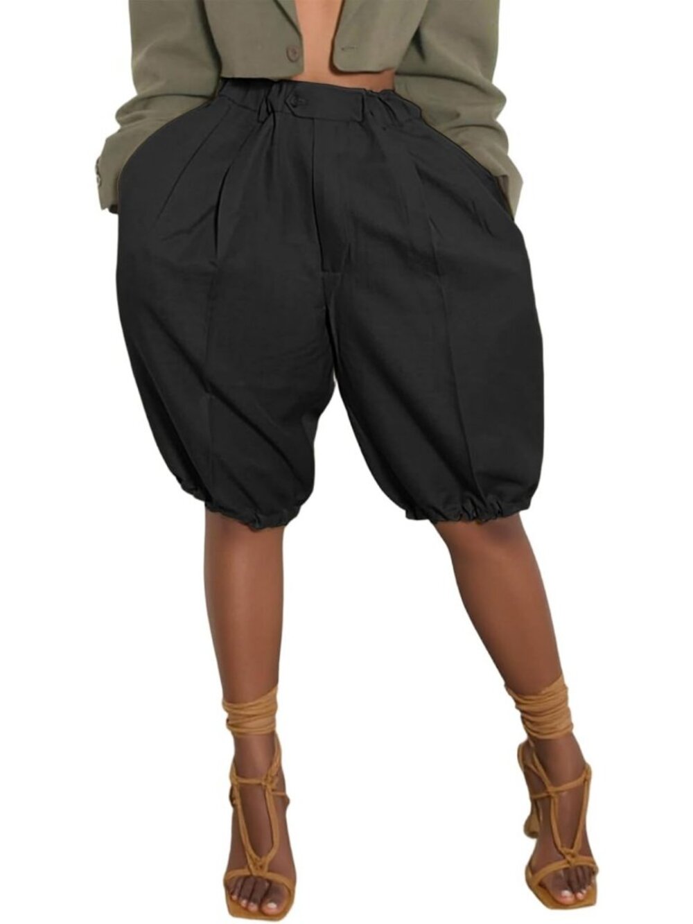 High-Waisted Balloon Pleated Bermuda Shorts | Wide Leg Summer Fashion